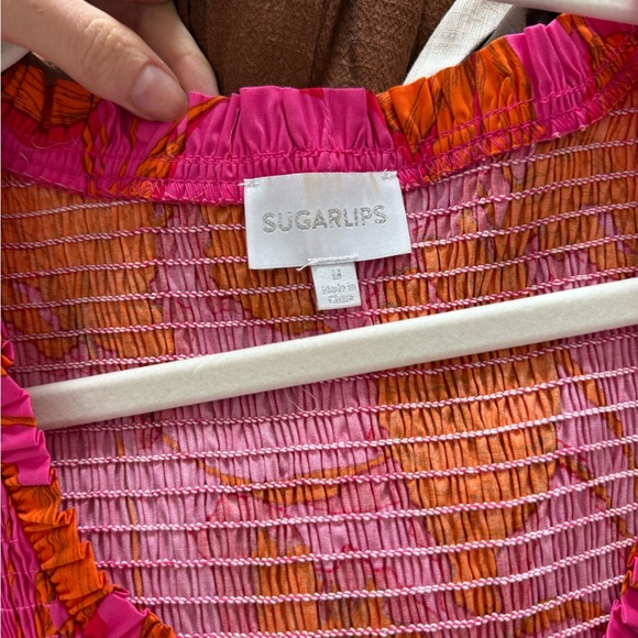 Sugarlips Pink and Orange Smocked Floral Dress - Picture 3 of 3